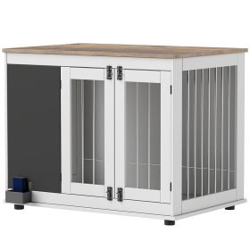 PawHut 39" Dog Crate Furniture Side Table for Large Dogs with Three Doors, Blackboard & Non-Slip Foot Pads, White