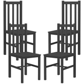 HOMCOM Farmhouse Dining Table Chairs Set of 4 Pine Wood Slat Back Black