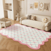 Pink scalloped-edge bow patterned carpet, area rug, stain-resistant and easy to clean, suitable as a slip-resistant floor mat for living rooms and bed