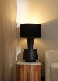 Handcrafted Artisanal Decorative Table Lamp with Wooden Base For Living Room-Bedroom-Home Decor-Tabletop-16.5X16.5X29"