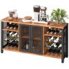 VEVOR Industrial Bar Cabinet, Wine Table for Liquor with Glass Holder, Wine Rack and Metal Sideboard, Farmhouse Wood Coffee Bar for Living Room, Dinin