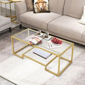 1PC Modern 2-Tier Rectangular Coffee Table with Glass Table Top Living RoomTables