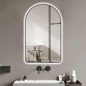 28"x48"Arched LED Mirror for Bathroom,Time and temperature display, Backlight, Anti-Fog, Dimmable, with Three Color Temperatures- Modern Vanity Light