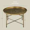 HOMCOM 24" Round Cafe Table, Gold Hammered Tray Top with Metal Frame, Living Room Center Table
