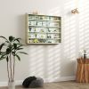 HOMCOM 5-Tier Display Cabinet, Wall-Mounted Display Case with 2 Glass Doors and Adjustable Shelves, Oak and White