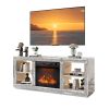 Silver Mirror Modern TV Stand with 18 Inch Fireplace Insert & Storage Shelves, Medium Density Fiberboard Fireplace TV Console for Living Room