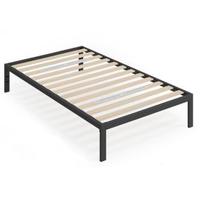 Black Metal Platform Bed Frame with Wood Slats - 350 lbs Weight Capacity