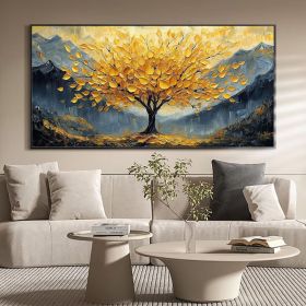 Large Original Golden Tree Oil Painting on Canvas, Custom Wall Art, Abstract Tree of Life Wall Art, Boho Wall DÃƒÂ©cor, Living Room Home Decor (Style: 1, size: 80x160cm)