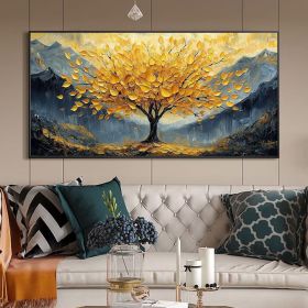 Large Original Golden Tree Oil Painting on Canvas, Custom Wall Art, Abstract Tree of Life Wall Art, Boho Wall DÃƒÂ©cor, Living Room Home Decor (Style: 1, size: 100x200cm)