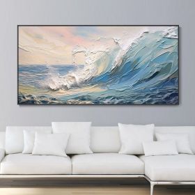 Large Hand Painted Seascape Wall Art White Giant Waves Home Painting Blue Ocean Canvas Texture Oil Painting Living Room Wall Decor Housewarming Gift (Style: 1, size: 120x240cm)