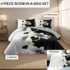 4 Piece Soft All-Season Washed Microfiber And Viscose Comforter Set , With Comforter, Sheet, Pillowcases & Shams, Print, Flowerd, Moisture-Wicking, Si