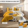 5 Piece Soft All-Season Washed Microfiber And Viscose Comforter Set , With Comforter, Sheet, Pillowcases & Shams, Print, Flowerd, Moisture-Wicking, Si