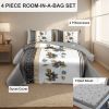 4 Piece Soft All-Season Washed Microfiber Cover Set , Queen/King/Calking Bedding Set With Zipper Closure, Sheet, Pillowcases,Print, Moisture-Wicking,