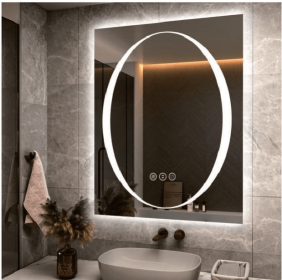 Triple Color Temperature/LED/RGB Smart Touch Control Bathroom Mirror with Tempered Glass, Adjustable Light, Fog & Shatterproof, Memory Function, Recta (S3R13874UL55"x30": S3R22497UL88"x38")