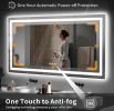 This tempered glass bathroom mirror with anti-fog and anti-break features offers a rectangular frame for wall-mounted use. Featuring a metal frame wit