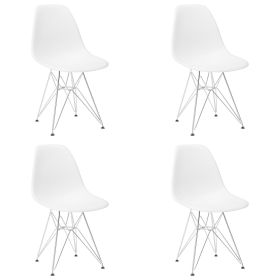 Set of 4 Modern Style Dining Chair, Shell Lounge Plastic Chair for Kitchen, Dining, Bedroom, Living Room Mid-Century Modern Side Chairs with Wooden Wa (Color: White-dd)