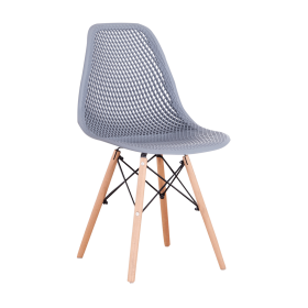 Set of 4 Modern Style Dining Chair, Shell Lounge Plastic Chair for Kitchen, Dining, Bedroom, Living Room Mid-Century Modern Side Chairs with Wooden Wa (Color: Gray-lk)