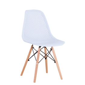 Set of 4 Modern Style Dining Chair, Shell Lounge Plastic Chair for Kitchen, Dining, Bedroom, Living Room Mid-Century Modern Side Chairs with Wooden Wa (Color: White-lk)