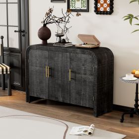 Retro Minimalist Curved Sideboard with Gold Handles and Adjustable Dividers for Living Room or Dining Room (Material: MDF, Color: Antique Black)
