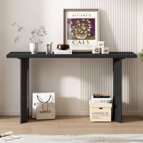 Uniquely Designed Console Table made of Fraxinus Mandschuric Solid Wood Veneer,with Distinctive Round Hollow Legs, Suitable for Foyer, Living Room, or (Material: MDF, Color: Black)