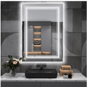 Tempered glass three-color RGB touch-controlled mirror with LED bathroom mirror, adjustable brightness, anti-fog and anti-breakage, memory function, r (S3R5171UL20"x28": S3R7791UL36"x36")
