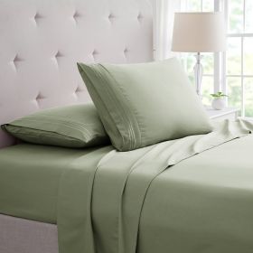 Bamboo 4 Piece Luxury 3 Line Embroidered Sheet Set (Color: Sage, size: Twin XL)