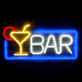 1pc LED Bar Neon Sign, USB & Batteries Powered Neon Light, Letters Decorative Night Lights For Bedroom Wedding Birthday Party Game Room Home Wall Deco (Color: Blue&white)