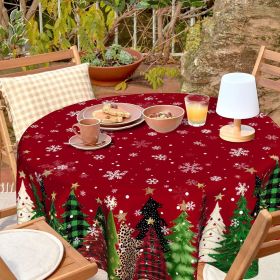 Christmas Round Tablecloth 60 inch Christmas Nativity Table Cloth Xmas Tree Table Cloths Decorations for Home Kitchen Dining Red Buffalo Plaid (Color: Christmas Tree Colorful)