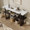 Retro Elegant Console Table with Marble-Effect Top and Versatile Storage Solutions for Entryway and Living Room