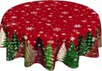 Christmas Round Tablecloth 60 inch Christmas Nativity Table Cloth Xmas Tree Table Cloths Decorations for Home Kitchen Dining Red Buffalo Plaid